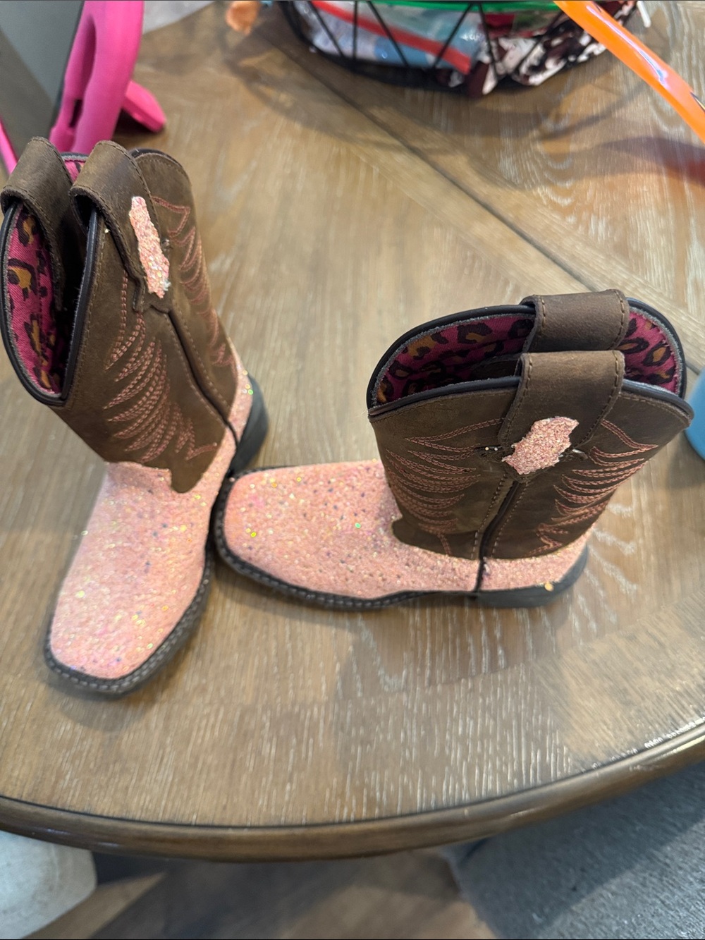 Smoky Mountain Boot Company Kids Pink Glitter & Brown Western Cowboy Boots